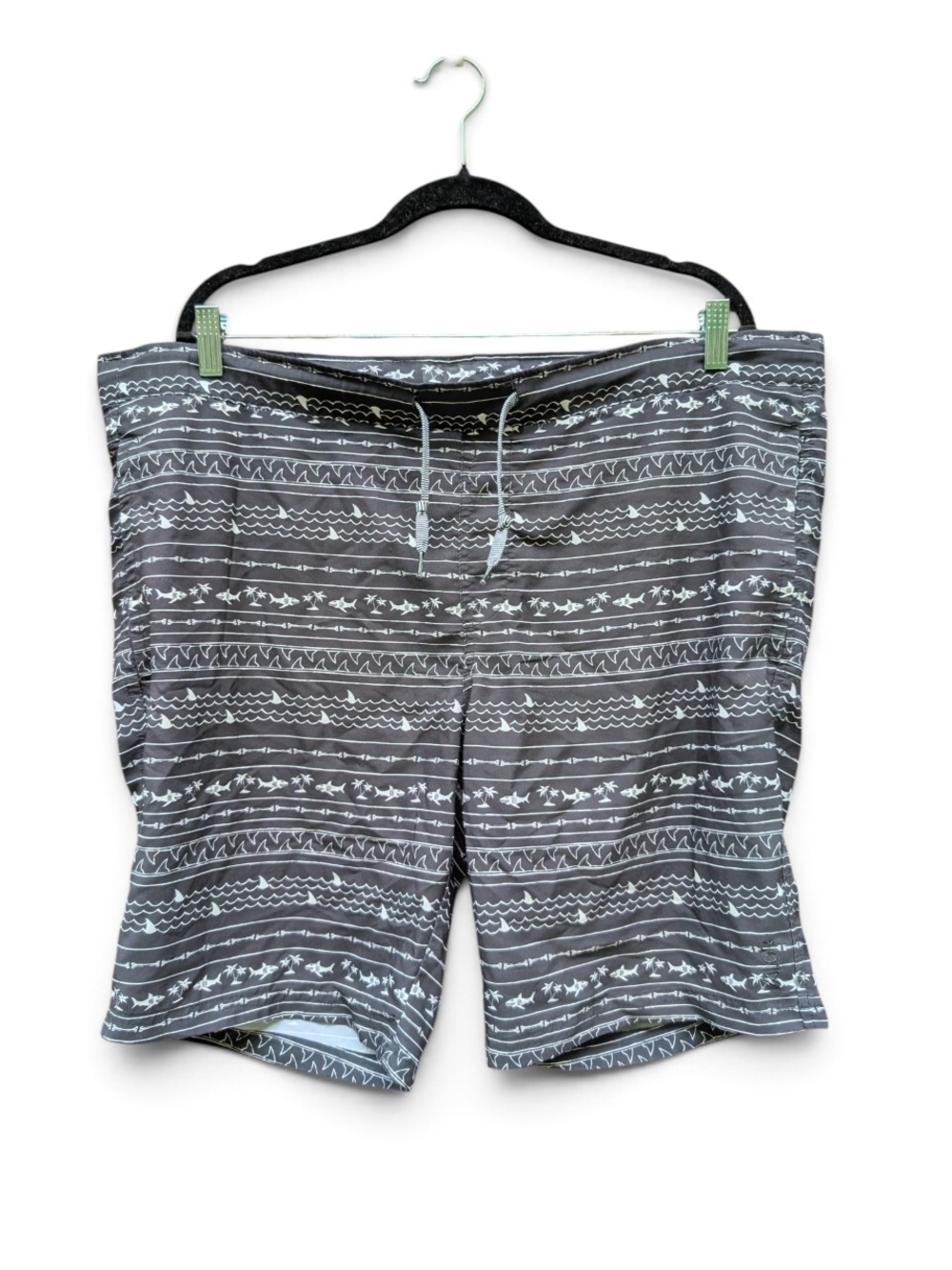 Men's Gray Striped Pattern Swim Board Shorts